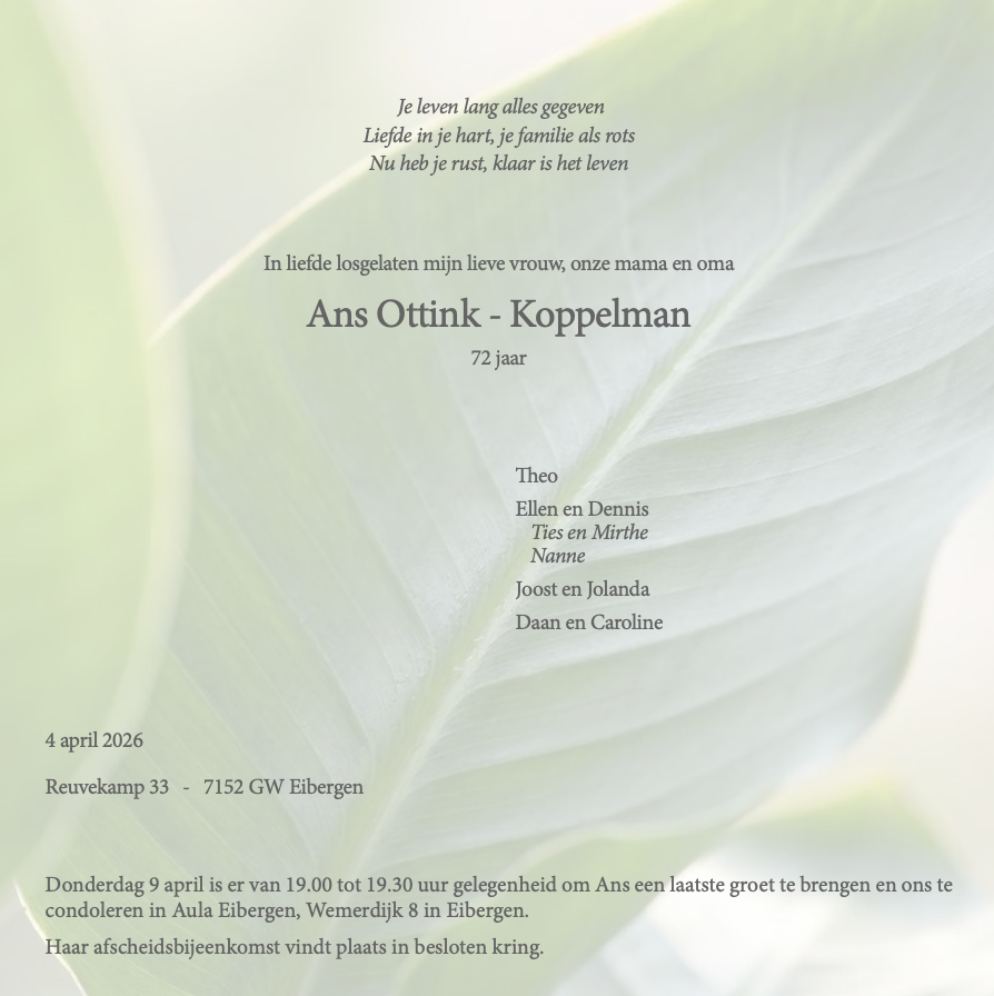 Condoleancebericht Ans Ottink - Koppelman
