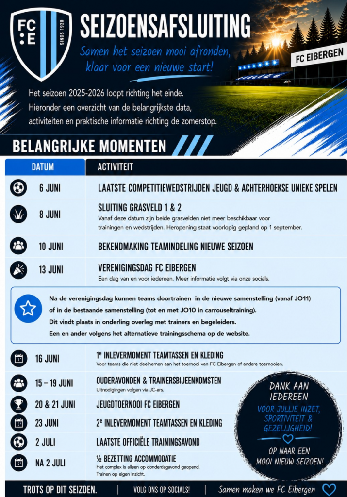 Planning seizoensafsluiting