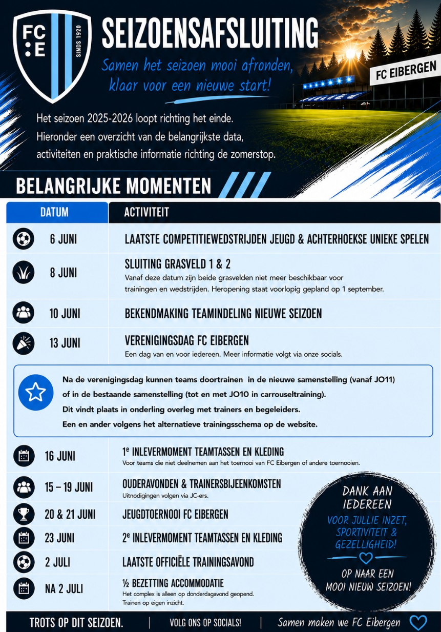 Planning seizoensafsluiting